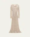 Brunello Cucinelli Paillette Net Knit Long-sleeve Maxi Dress In Beige