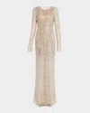 Brunello Cucinelli Paillette Net Knit Long-sleeve Maxi Dress In Beige