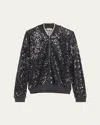 Brunello Cucinelli Paillette Net Knit Zip Bomber Cardigan In Navy