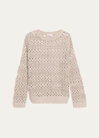 Brunello Cucinelli Paillette Open Weave Sweater With Tube Top In C9593 Grey