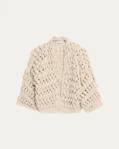Brunello Cucinelli Paillette Open-knit Cardigan In Neutral