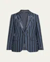 Brunello Cucinelli Paillette Striped Denim-effect Linen Single-breasted Blazer In Denim Blue