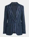 Brunello Cucinelli Paillette Striped Denim-effect Linen Single-breasted Blazer In Denim Blue