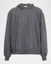 Brunello Cucinelli Women Dazzling Chalk Stripe Embroidery Cotton Sweatshirt In Gray
