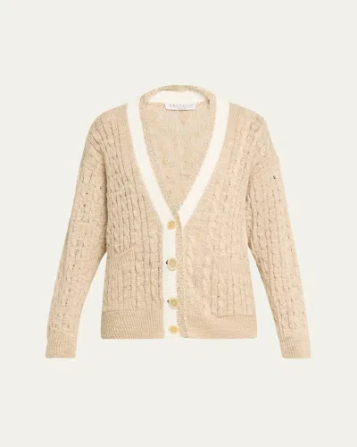 Brunello Cucinelli Paillette V-neck Cable-knit Cardigan In Brown