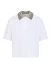Brunello Cucinelli Women Cotton Jersey Polo Shirt With Dazzling Knit Collar In White