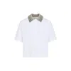 Brunello Cucinelli Women Cotton Jersey Polo Shirt With Dazzling Knit Collar In White