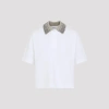 Brunello Cucinelli Women Cotton Jersey Polo Shirt With Dazzling Knit Collar In White