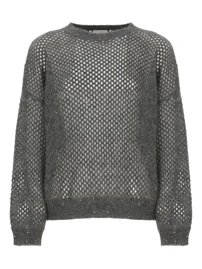 Brunello Cucinelli Paillettes Round-neck Sweater In Gray
