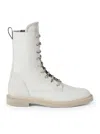 Brunello Cucinelli Bead-embellished Canvas Combat Boots In Silver Birch