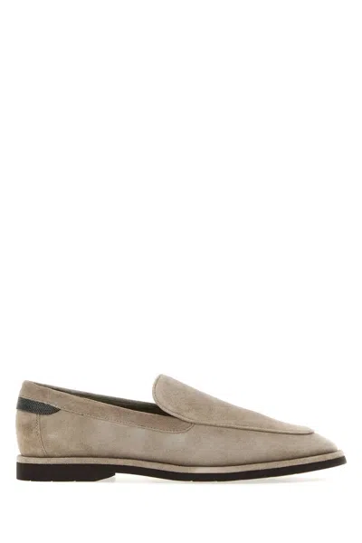 Brunello Cucinelli Beige Calf Leather Bos Taurus Flat Shoes In Transparent