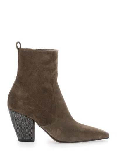 Brunello Cucinelli Pair Of Mini Heel Ankle Boots In Brown