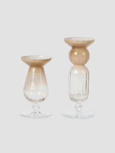 Brunello Cucinelli Pair Of Murano Glass Candlestick Holders In Brown