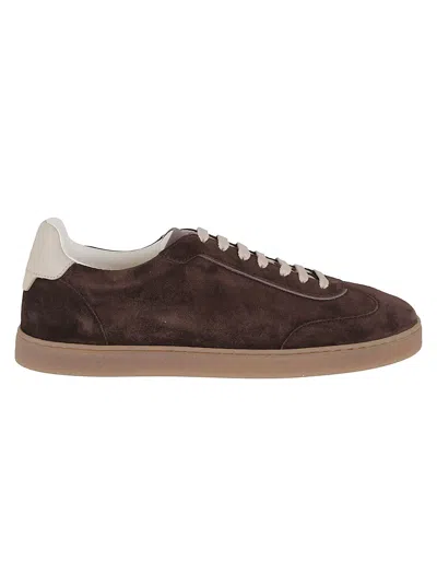 Brunello Cucinelli Suede Low-top Sneakers Contrast Detail In Brown