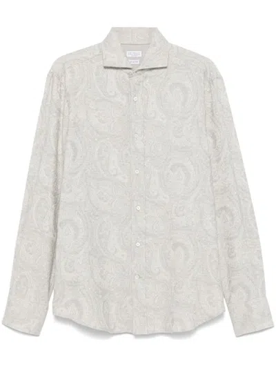 Brunello Cucinelli Paisley Jacquard Shirt In Grey