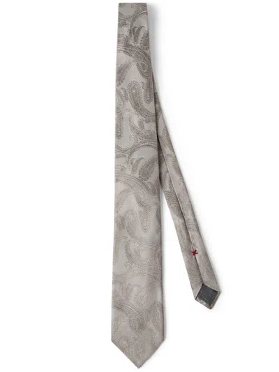 Brunello Cucinelli Paisley-jacquard Silk Tie In Brown