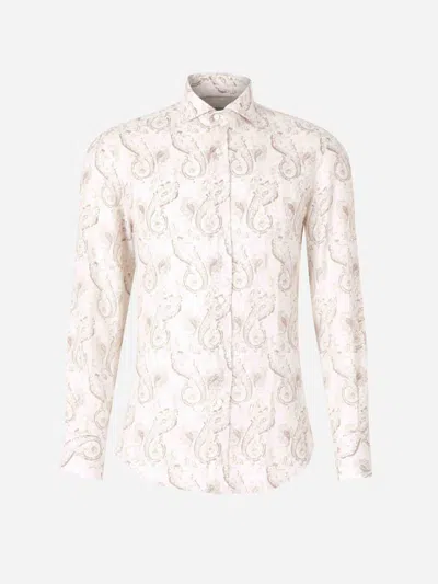 Brunello Cucinelli Paisley Linen Shirt In Beige