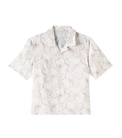 Brunello Cucinelli Kids' Paisley Linen Shirt In Juta