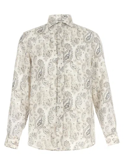 Brunello Cucinelli Paisley Linen Shirt Shirt, Blouse Multicolor In White