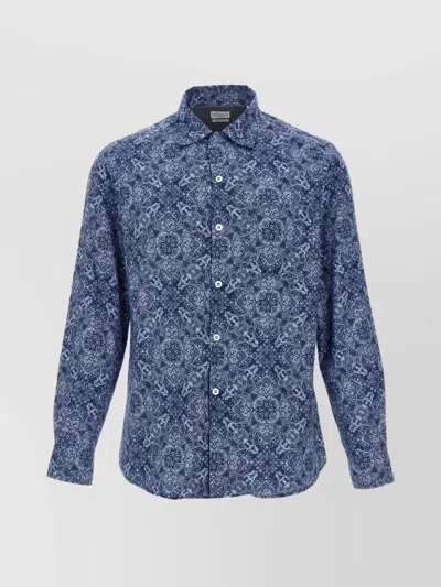 Brunello Cucinelli Paisley Pattern Button-down Collar Shirt In Blue