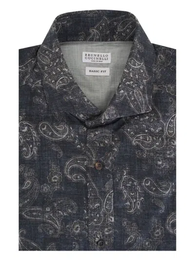 Brunello Cucinelli Paisley-print Button-up Shirt In Black