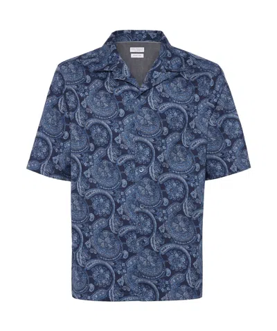 Brunello Cucinelli Paisley-print Cotton Shirt In Marine