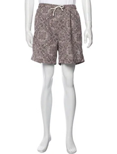 Pre-owned Brunello Cucinelli Paisley Print Embroidered Accent Swim Trunks In Neutrals