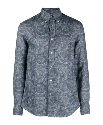 Brunello Cucinelli Paisley-print Linen Shirt In Gray