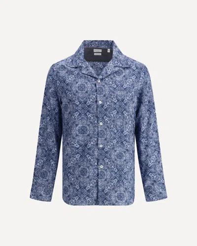 Brunello Cucinelli Intricate Paisley Print Cotton Shirt In Blue