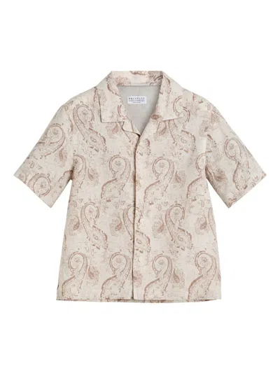 Brunello Cucinelli Kids' Paisley-print Shirt In Neutrals