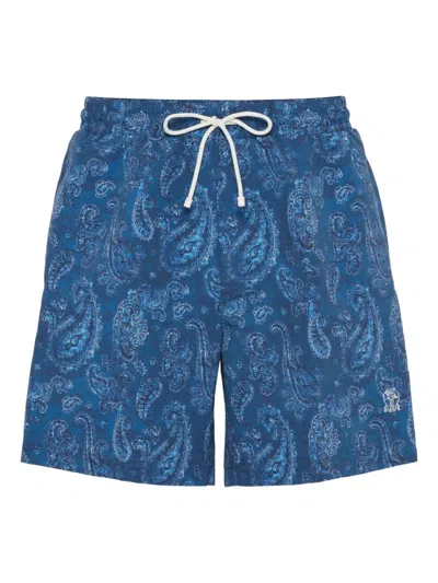 Brunello Cucinelli Paisley-print Swim Shorts In Blue