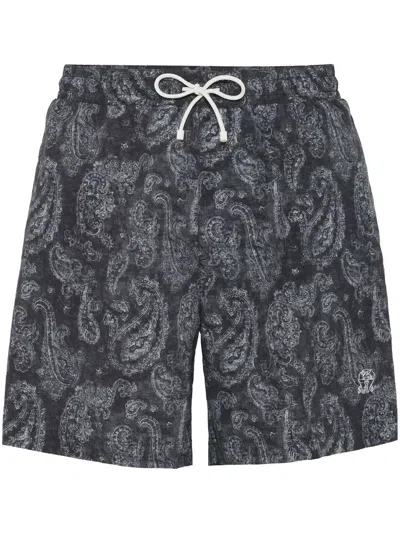 Brunello Cucinelli Paisley-print Swim Shorts In Black