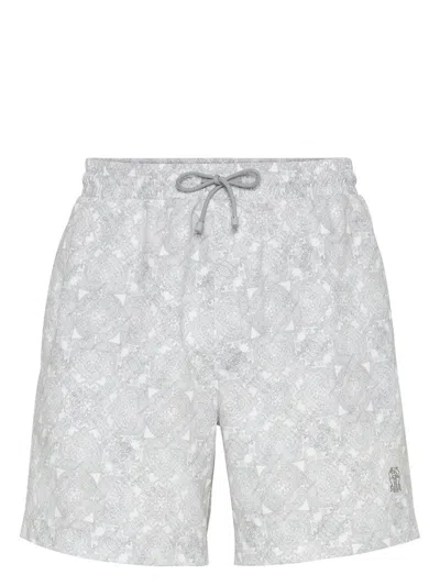 Brunello Cucinelli Paisley-print Swim Shorts In Grey