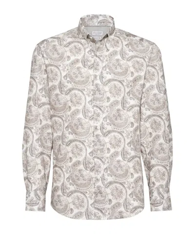 Brunello Cucinelli Paisley Printed Long Sleeved Shirt In Brown