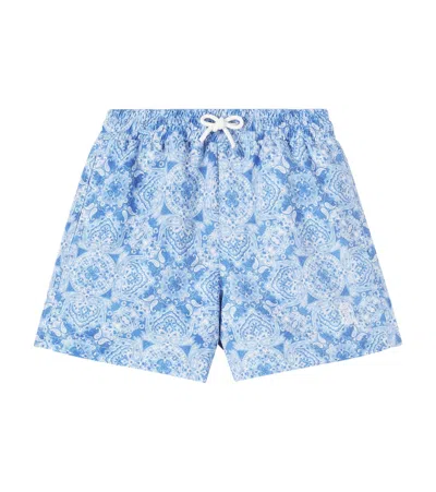 Brunello Cucinelli Kids' Paisley Printed Swim Trunks In Blue
