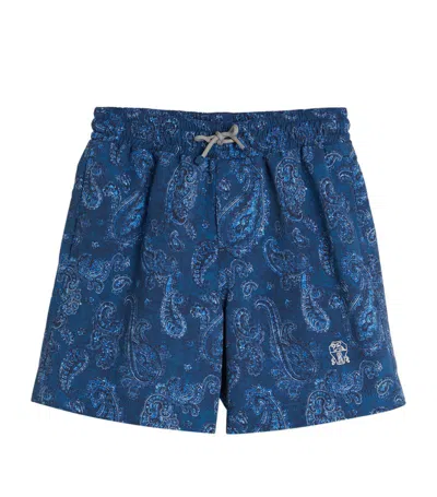 Brunello Cucinelli Kids' Paisley Swim Shorts (4-12+ Years) In Blue