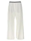 Brunello Cucinelli Elastic Stripe Waist Wide Leg Trousers In White/black