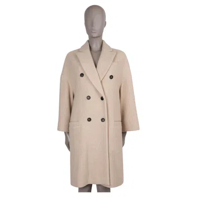 Pre-owned Brunello Cucinelli Pale Beige Alpaca 2020 Double Breasted Coat Jacket 42 M In Brown