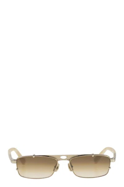 Brunello Cucinelli Paloma Double-bridge Rectangular Sunglasses In Orange