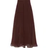 Brunello Cucinelli Flared Silk Skirt Sheer Overlay In Brown