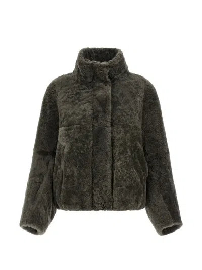 Brunello Cucinelli Paneled Lambskin Jacket In Gray