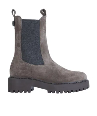 Brunello Cucinelli Panelled Boots In Gray