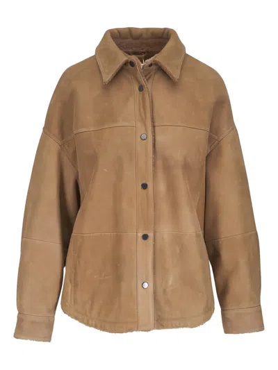 Brunello Cucinelli Panelled Button Coat In Gold