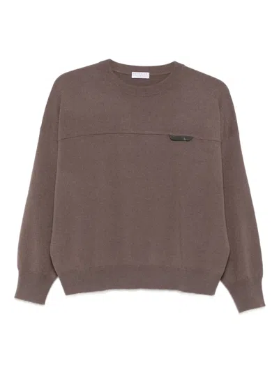 Brunello Cucinelli Panelled Crew-neck Sweater In Brown