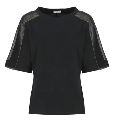 Brunello Cucinelli Panelled Crewneck T-shirt In Black