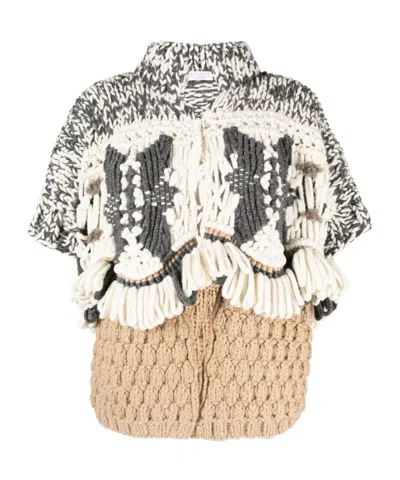 Brunello Cucinelli Panelled Crochet-knit Cardi-coat In White