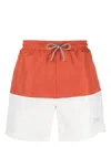 Brunello Cucinelli Colorblocked Swim Trunks In Orange