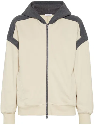 Brunello Cucinelli Panelled Hoodie In Nude