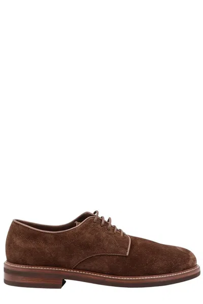 Brunello Cucinelli Suede Lace-up Shoes In Brown