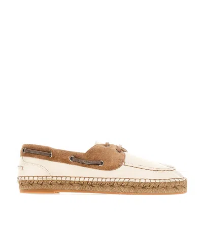 Brunello Cucinelli Panelled Lace-up Flat Shoes In Multicolor